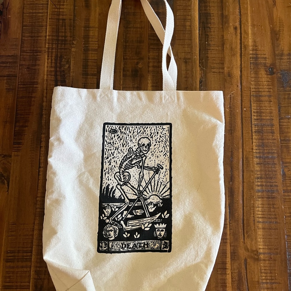 World Market Skeleton Death Tarot Card Graphic Canvas Tote Bag